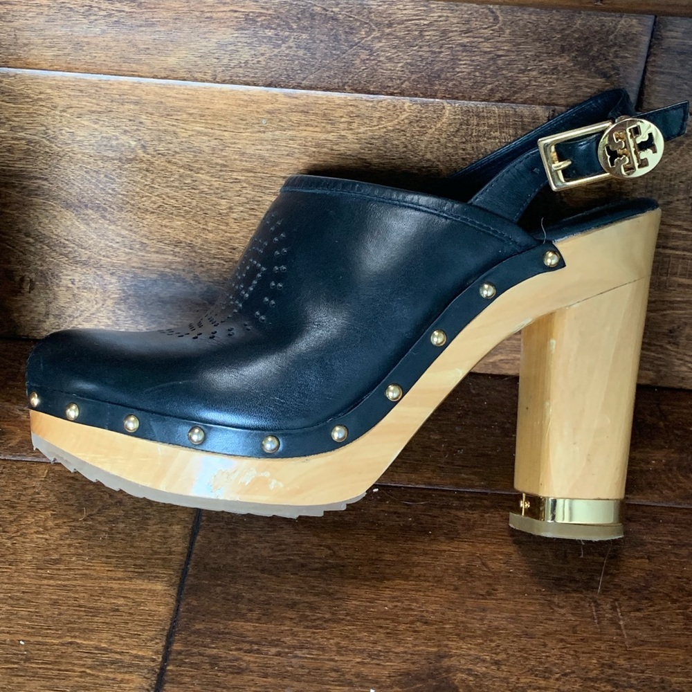 Tory Burch Black Leather Clogs Size 7 1/2 M
